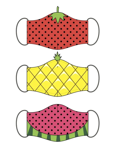 Set Funny Reusable Mouth Masks Vector Fruits Design — Stock Vector