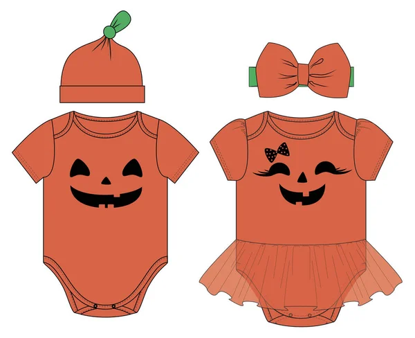 Babys Body Kollektion Mit Halloween Kürbis Design — Stockvektor