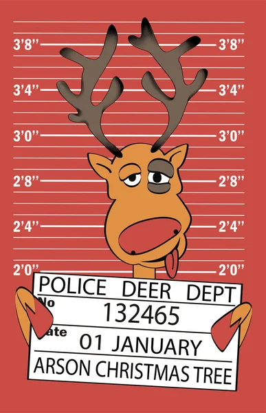 Cartoon Funny Deer Police Dept Vánoční Vektorová Ilustrace — Stockový vektor