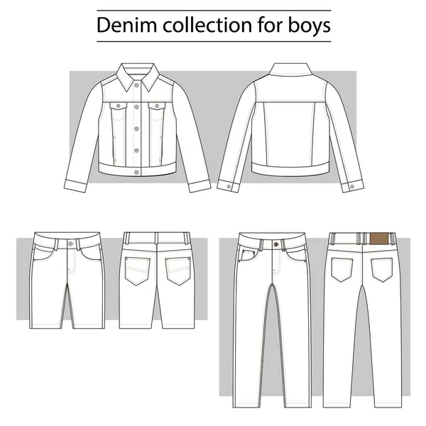 Denim Collection Basissatz Technischer Skizzen Für Jungen — Stockvektor