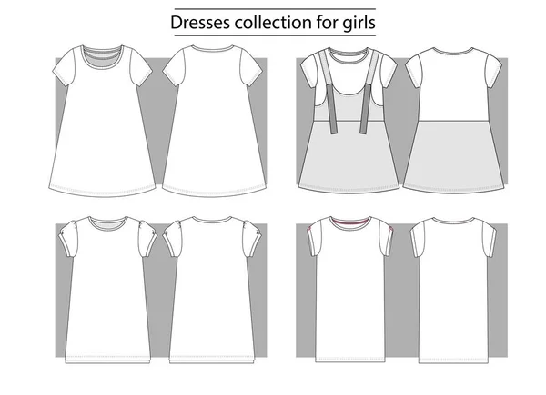 ドレスコレクション女の子のための技術的なスケッチの基本セット — ストックベクタ