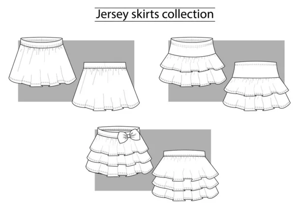 女の子のためのスカートコレクション技術的なスケッチの基本的なセット — ストックベクタ