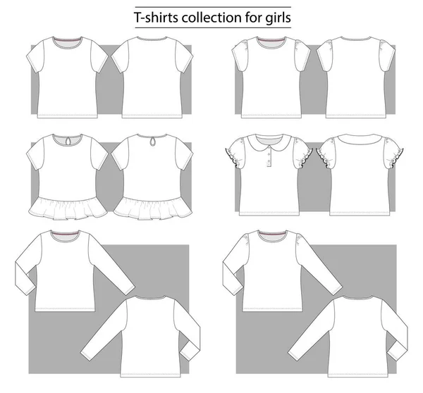 女童T恤衫系列基本技术草图 — 图库矢量图片