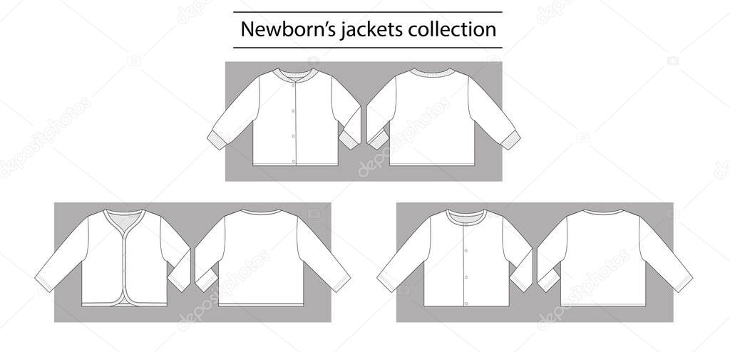 Newborns jackets collection basic set of technical sketches for babys