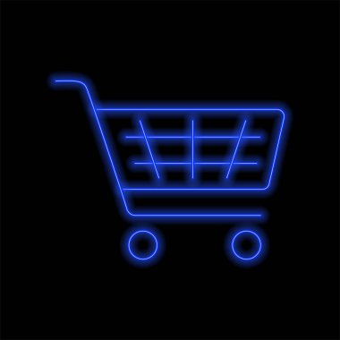 Neon alışveriş arabası. Vektör illüstrasyonu.