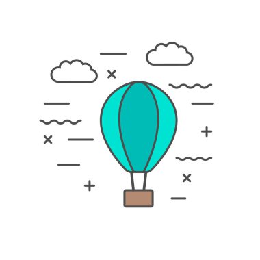 Balon gökyüzünde uçuyor. Düz simge vektör illüstrasyonu.