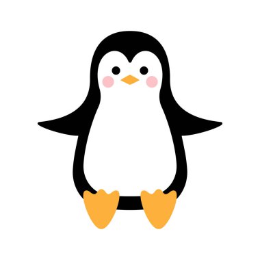 Çizgi film pengueni. Bird oturuyor. Vektör illüstrasyonu.