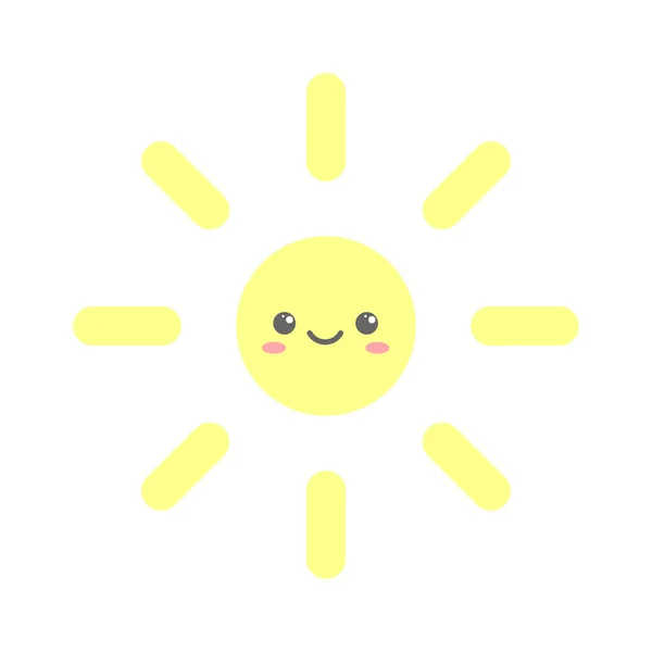 Sun Smiles Cute Cartoon Character Kawaii Drawing Vector Illustration — Stock Vector