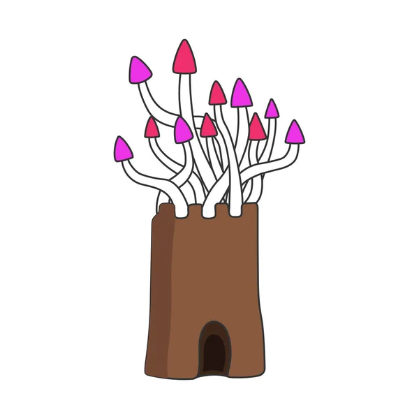Pilze Wachsen Aus Einem Baumstumpf Cartoonschloss Vektorillustration — Stockvektor