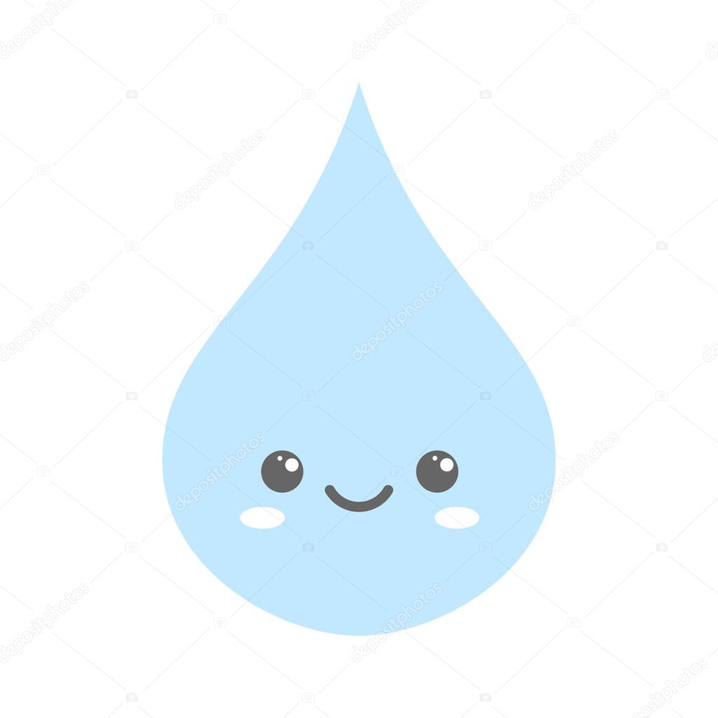 Drop of water is smiling. Cute cartoon character. Kawaii drawing. Vector illustration