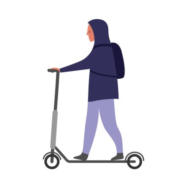 İnsan mobilete biner. Vektör illüstrasyonu.