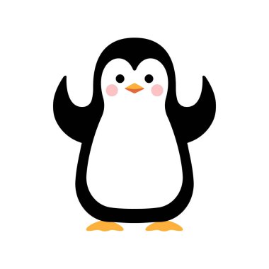 Çizgi film pengueni. Bird oturuyor. Vektör illüstrasyonu.