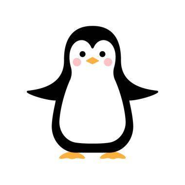 Çizgi film pengueni. Bird oturuyor. Vektör illüstrasyonu.