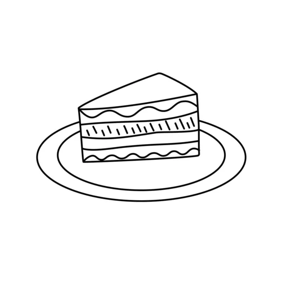 Ein Stück Kuchen Liegt Auf Einem Teller Vektorillustration — Stockvektor
