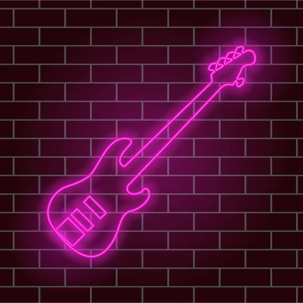 Electric Guitar Pink Neon Glow Musical Instrument Night Signboard Vector — Stock Vector