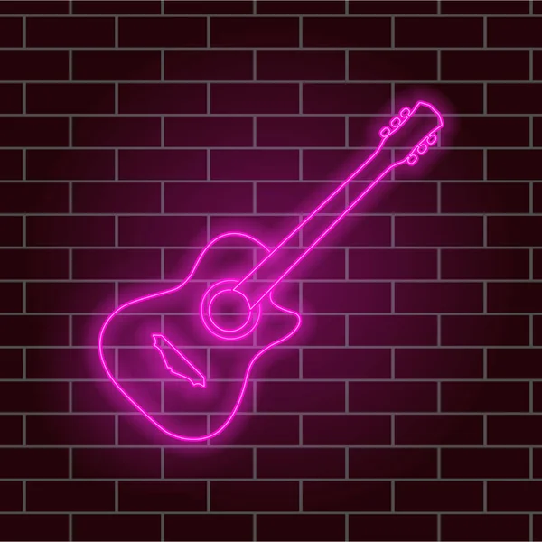 Acoustic Guitar Beautiful Pink Neon Glow Musical Instrument Night Signboard — Stock Vector