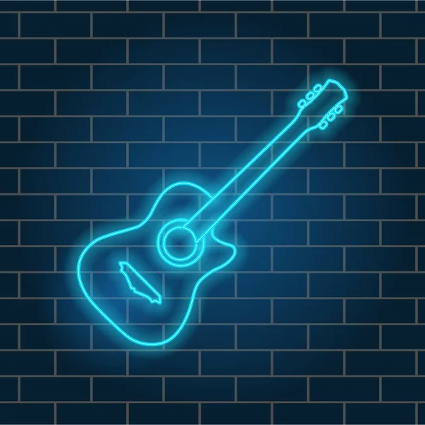 Guitarra Acústica Lindo Brilho Néon Instrumento Musical Sinalização Nocturna Ilustração — Vetor de Stock