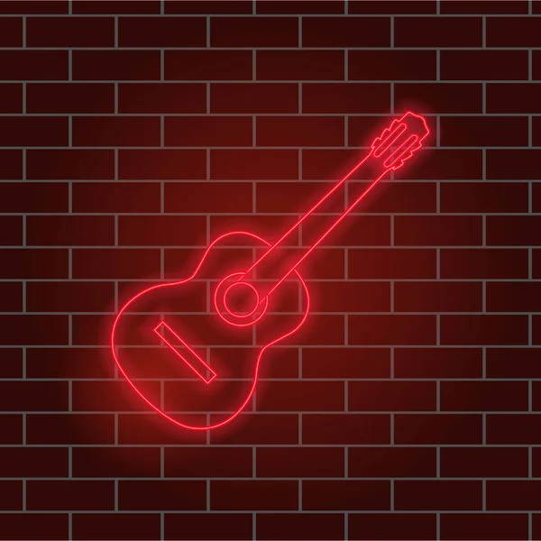 Akustikgitarre Schöner Neon Schein Musikinstrument Nachttafel Vektorillustration — Stockvektor