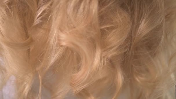 Beaux cheveux blonds longs. Boucles de cheveux. Boucles de cheveux blancs . — Video