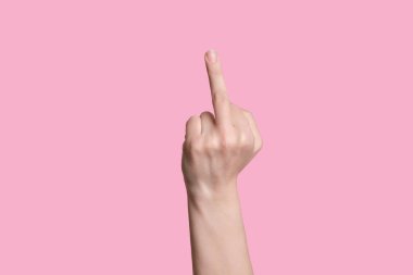 Middle finger, offensive gesture. Fuck You Hand Gesture. Hand gesture signal.