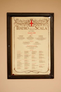 Teatro alla Scala tiyatro sezonunun posteri. Milan İtalya. 22.08.2020