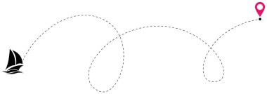 Vector yat seyahat haritası beyaz arka planda izole edilmiş noktalı rota ikonu çizimi yaz yolculuğu çizgisi tasarımı deniz yolculuğu sembolü turizm konsepti bilgisi seti. Vektör