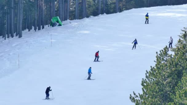 Zlatibor Serbien Dezember 2018 Freizeit Skifahrer Auf Dem Berg Videoclip — Stockvideo