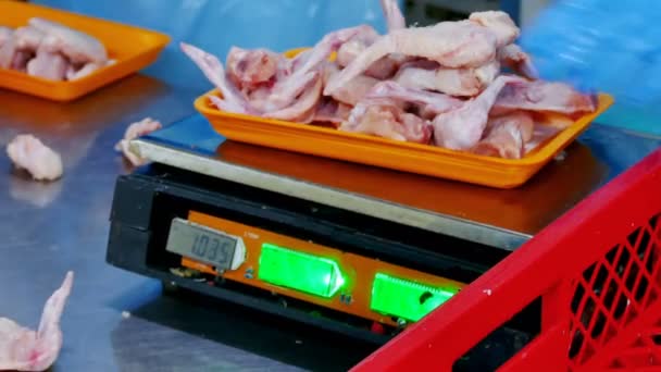 Processamento Carne Fresca Frango Preparação Para Venda Video Clip — Vídeo de Stock