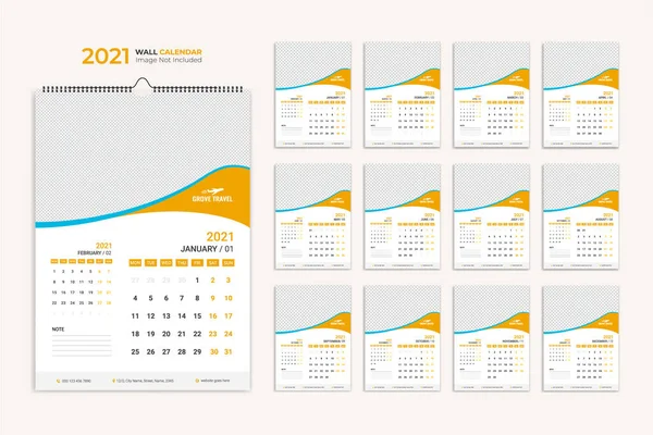 Šablona Nástěnného Kalendáře 2021 Kalendář 2021 — Stockový vektor