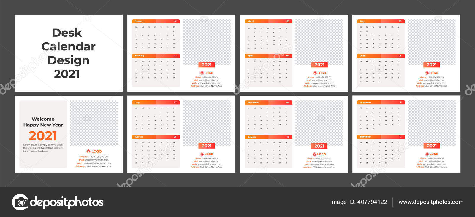 Desk Calendar 2021 Yearly Planner All Months School Company Schedule Stock Vector Royalty Free Vector Image By C Vectorriver 407794122