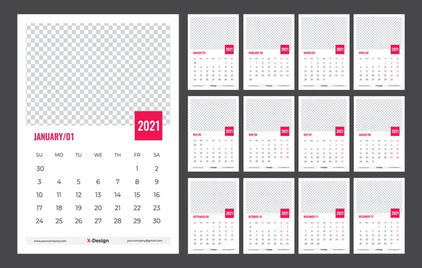Vorlage Für Wandkalender 2021 Kalender 2021 — Stockvektor
