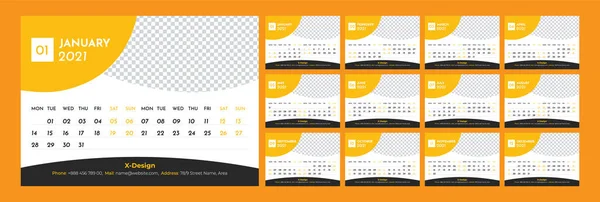 Schreibtischkalender 2021 Jahresplaner Mit Allen Monaten Schul Und Firmenplan — Stockvektor