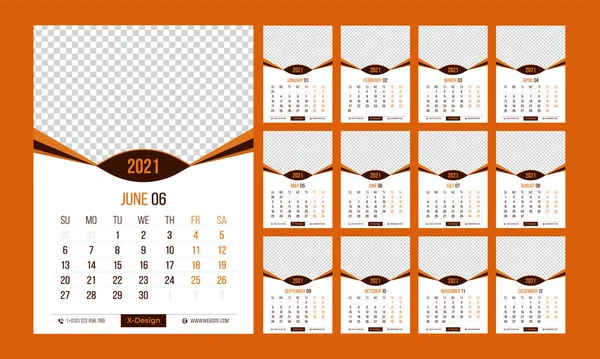 Wandkalender 2021 Jahresplaner Mit Allen Monaten Schul Und Firmenplan — Stockvektor