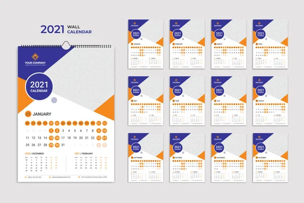 Wandkalender 2021 Jahresplaner Mit Allen Monaten Schul Und Firmenplan — Stockvektor