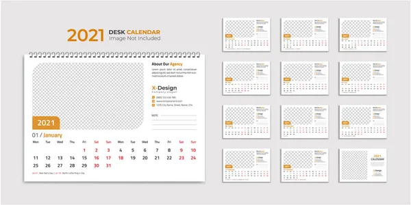 Calendario Escritorio 2021 Planificador Anual Con Todos Los Meses Horario — Vector de stock
