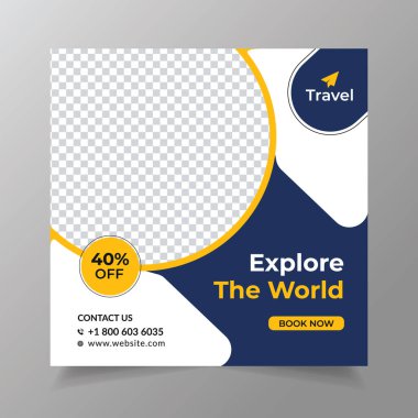 Gezici sosyal medya pankartı şablonu, seyahat tatili ve tatil ajansı posta afişi
