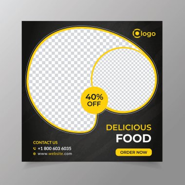 Sosyal medya paylaşımı, promosyon ve web afişi için düzenlenebilir yemek menüsü şablonu