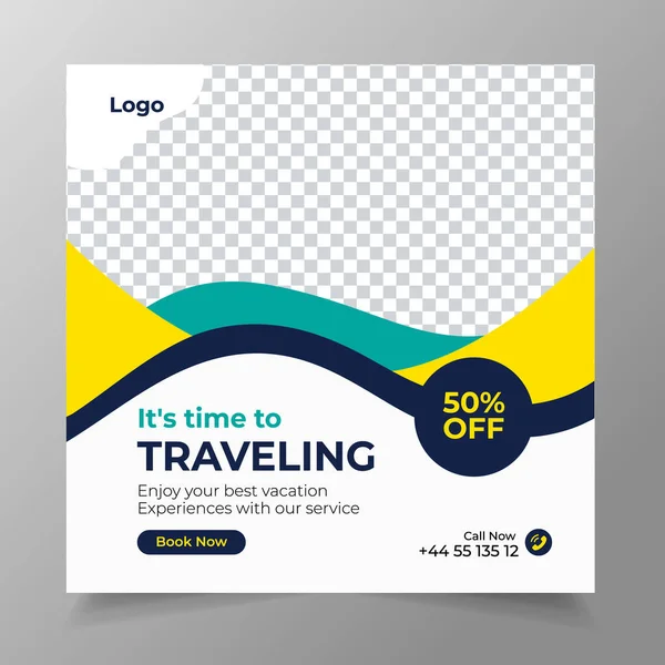 Gezici sosyal medya pankartı şablonu, seyahat tatili ve tatil ajansı posta afişi