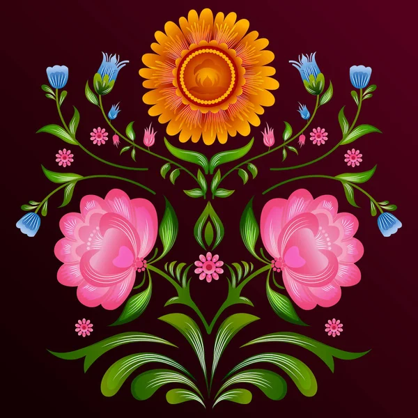 Diseño floral ornamental de Khokhloma una pintura de estilo ruso — Vector de stock