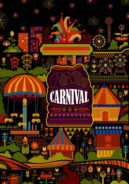 Buntes Plakat von Spaß gefüllt Karneval Festival Vorlage Hintergrund — Stockvektor