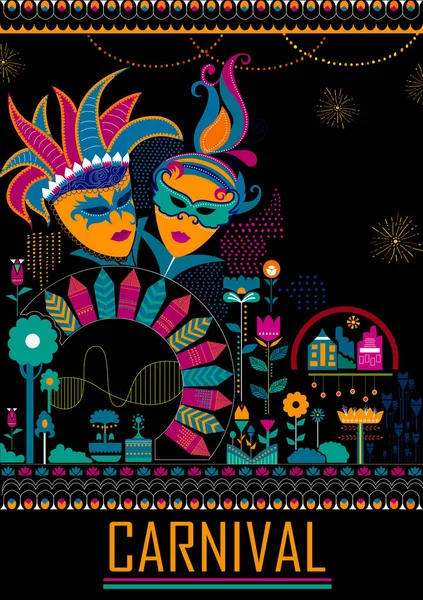 Barevný plakát zábavy plné karneval festivalu šablony pozadí — Stockový vektor