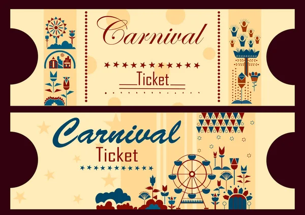 Bilhete colorido de diversão preenchido Carnaval festival modelo fundo — Vetor de Stock