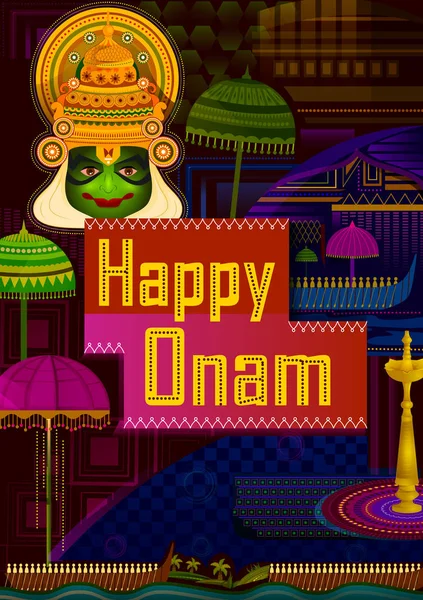 Happy Onam Festival Grüße zum jährlichen hinduistischen Fest von Kerala, Indien — Stockvektor
