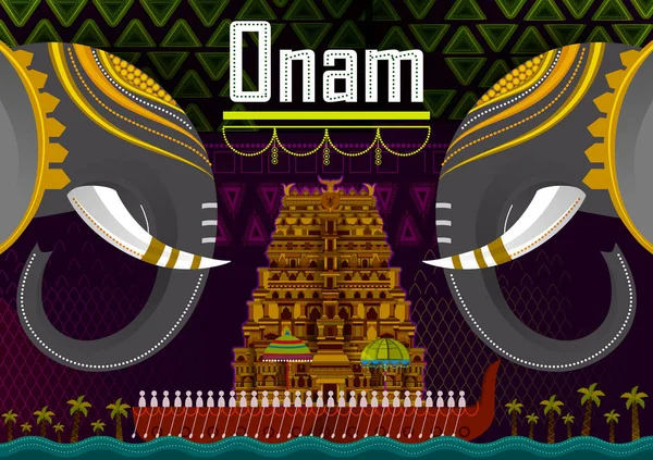 Joyeuses salutations du festival Onam pour marquer le festival hindou annuel du Kerala, Inde — Image vectorielle