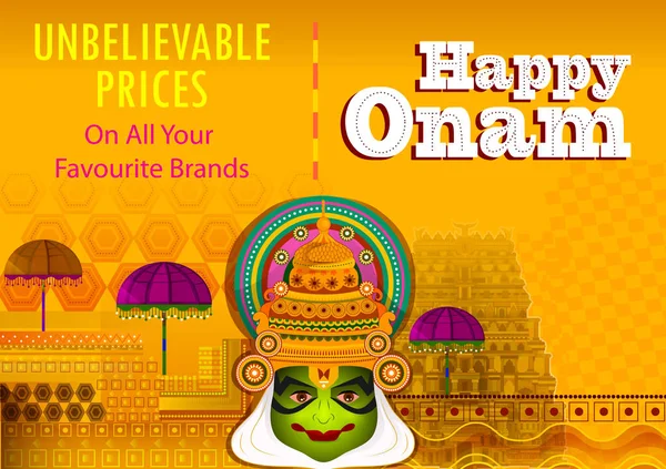 Mutlu Onam festival selamlar satış promosyon arka Kerala, Hindistan'ın yıllık Hindu festivali işaretlemek için