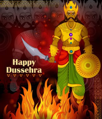 On başlı Ravana mutlu Dussehra festival arka plan üzerinde 