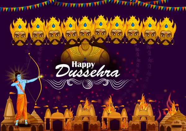 Lord Rama tuant Ravana pendant le festival de Dussehra en Inde — Image vectorielle