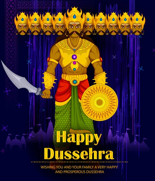 On başlı Ravana mutlu Dussehra festival arka plan üzerinde 