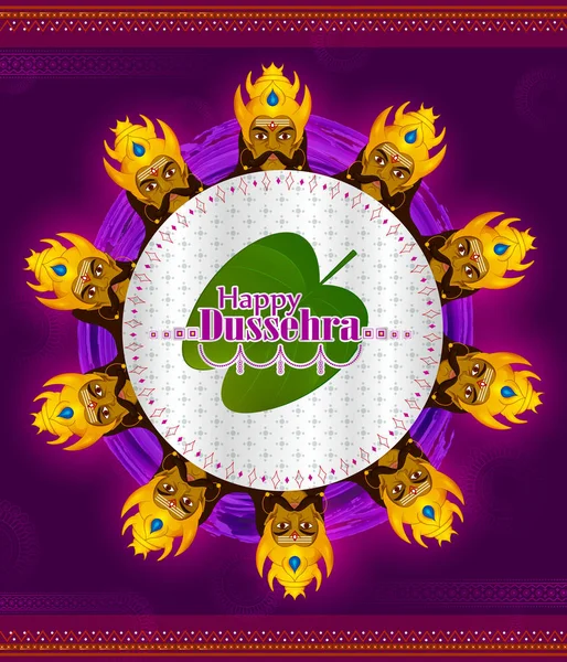 Tien onder leiding van Ravana op Happy Dussehra festival achtergrond — Stockvector