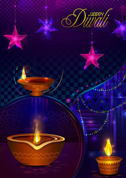 Happy Diwali ljus festival av Indien hälsning bakgrund — Stock vektor